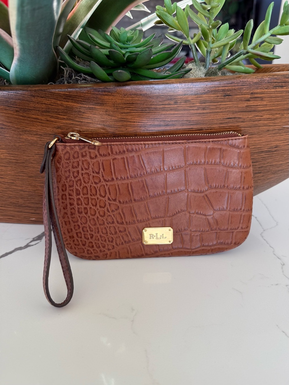 Ralph Lauren Wristlet Leather Clutch Croc